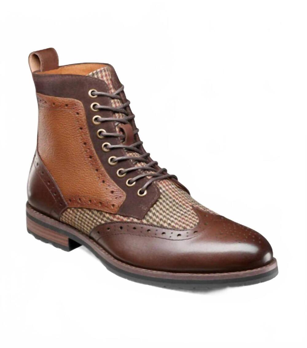 NEW STACY ADAMS men's oswyn wingtip lace up boot in brown multi